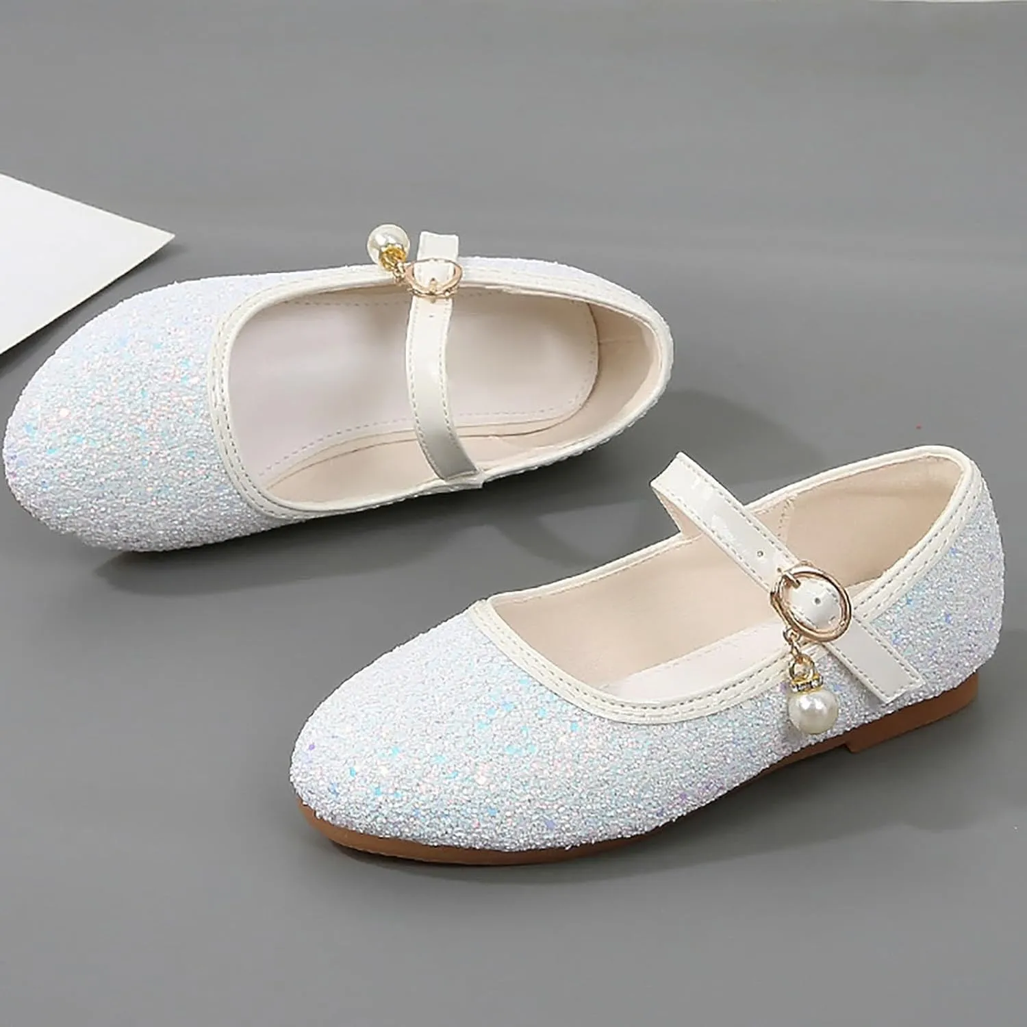 Girls Dress Shoes Mary Jane Princess Shoes Girls' Flats Glitter Low Heels Flower Wedding Party Footwear for Toddler Kid