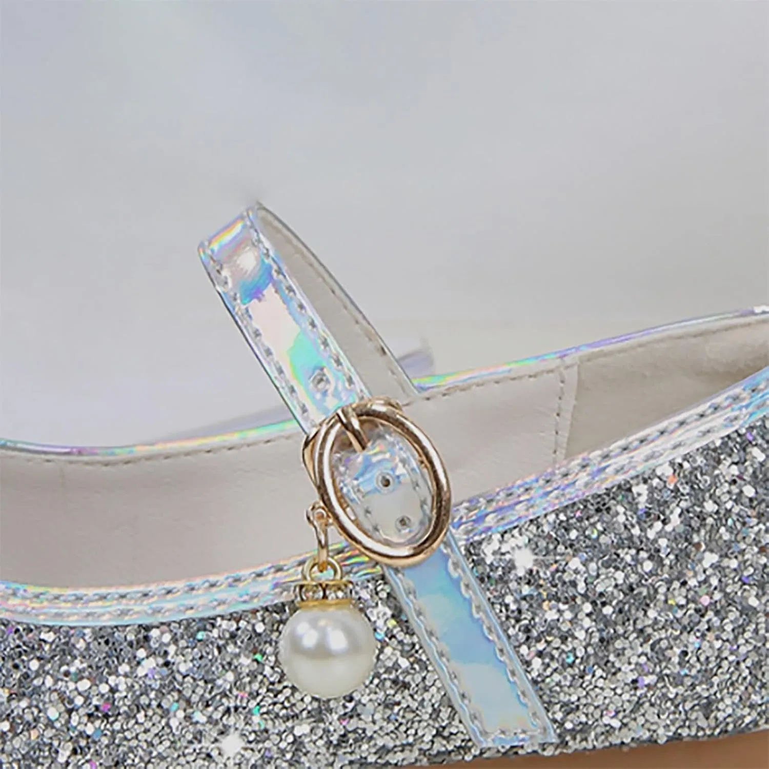 Girls Dress Shoes Mary Jane Princess Shoes Girls' Flats Glitter Low Heels Flower Wedding Party Footwear for Toddler Kid