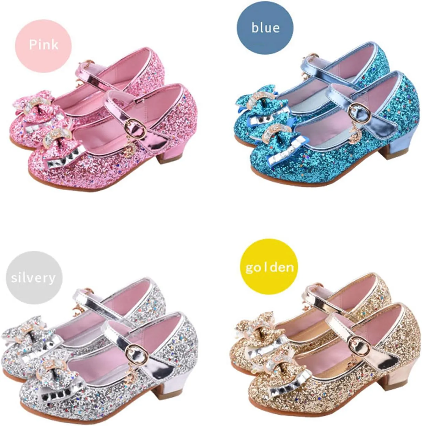Girls Dress Shoes Princess Shoes for Toddler Little Girl Mary Jane Low Heels Glitter Flower Party Wedding Footwear