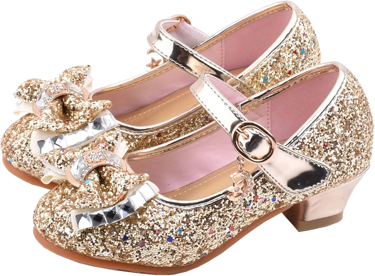 Girls Dress Shoes Princess Shoes for Toddler Little Girl Mary Jane Low Heels Glitter Flower Party Wedding Footwear