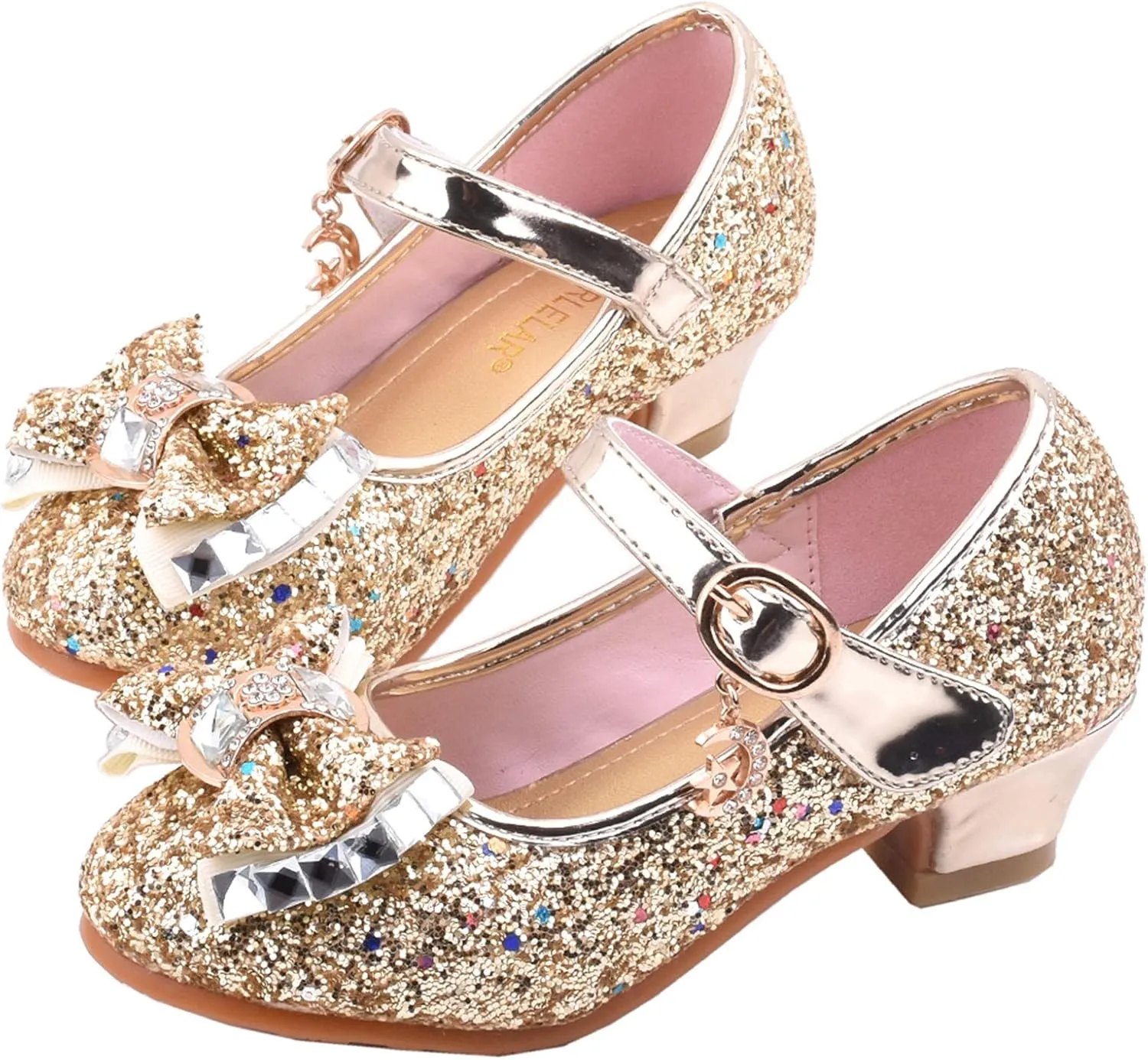 Girls Dress Shoes Princess Shoes for Toddler Little Girl Mary Jane Low Heels Glitter Flower Party Wedding Footwear