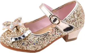 Girls Dress Shoes Princess Shoes for Toddler Little Girl Mary Jane Low Heels Glitter Flower Party Wedding Footwear