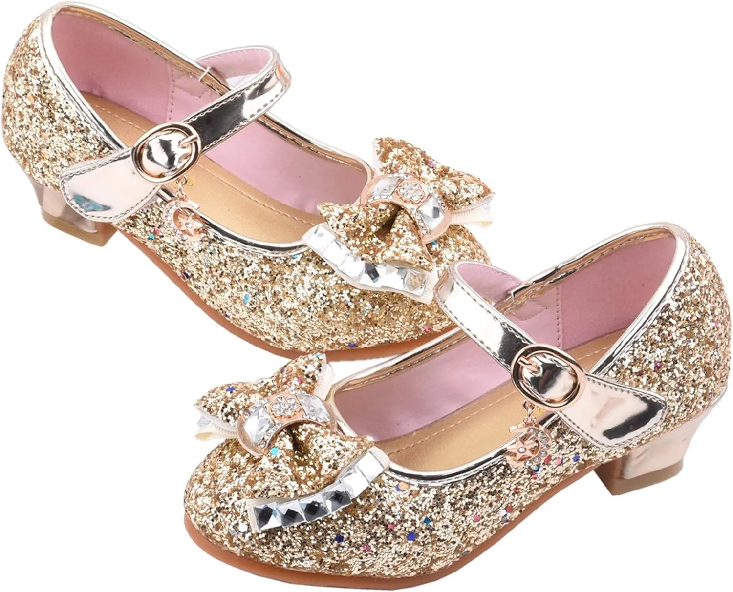 Girls Dress Shoes Princess Shoes for Toddler Little Girl Mary Jane Low Heels Glitter Flower Party Wedding Footwear