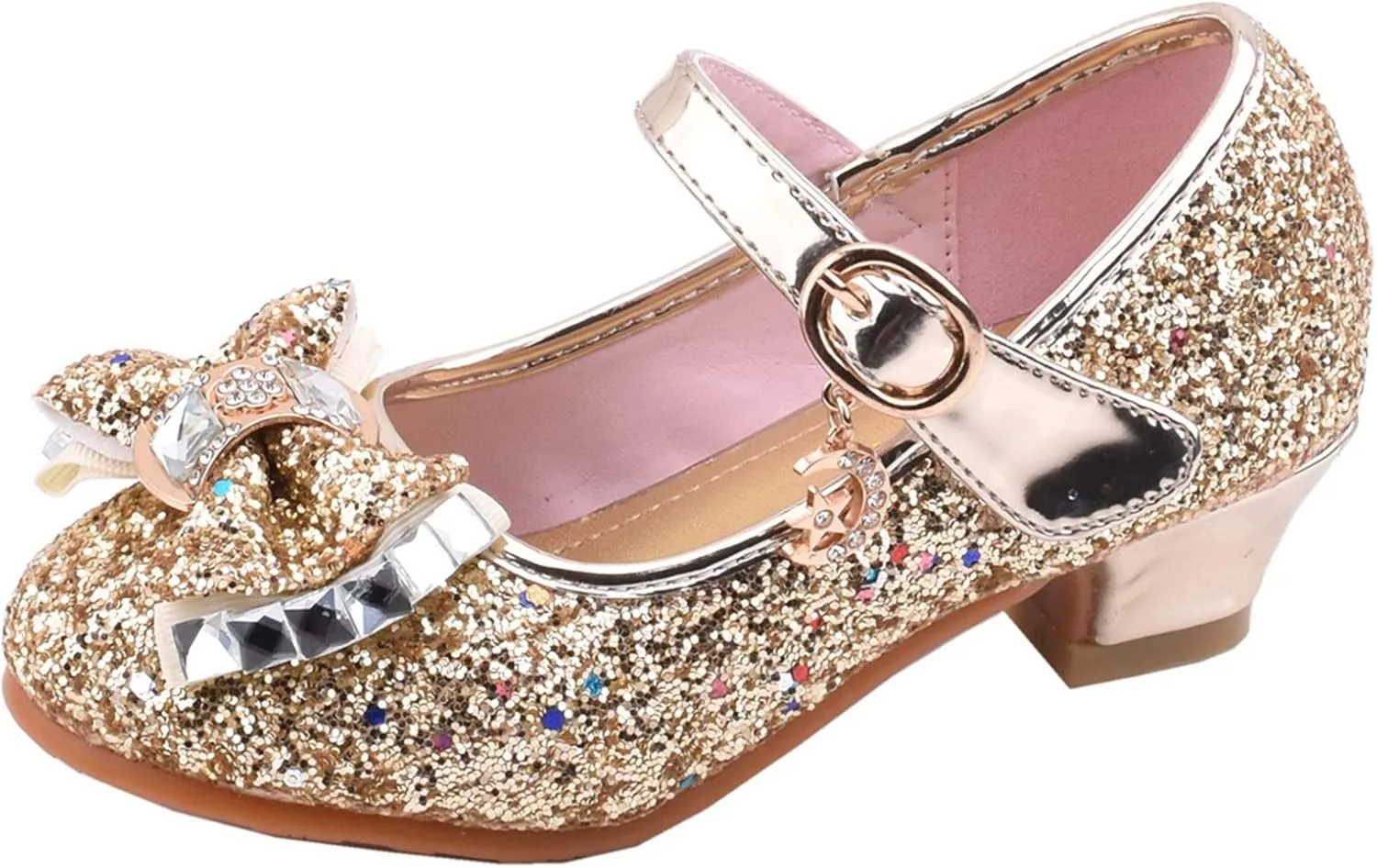 Girls Dress Shoes Princess Shoes for Toddler Little Girl Mary Jane Low Heels Glitter Flower Party Wedding Footwear