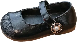 Girls Dress Shoes School Mary Jane Ballet Flats with Pearl Strap for Flower Girl Wedding Party Leather Dance Shoes