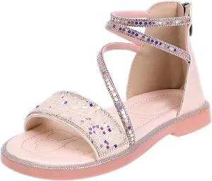Girls ladiator Sandals Cute Strappy Sparkly Lightweight Princess Sandals with Zipper Kids Summer Beach Roman Shoes