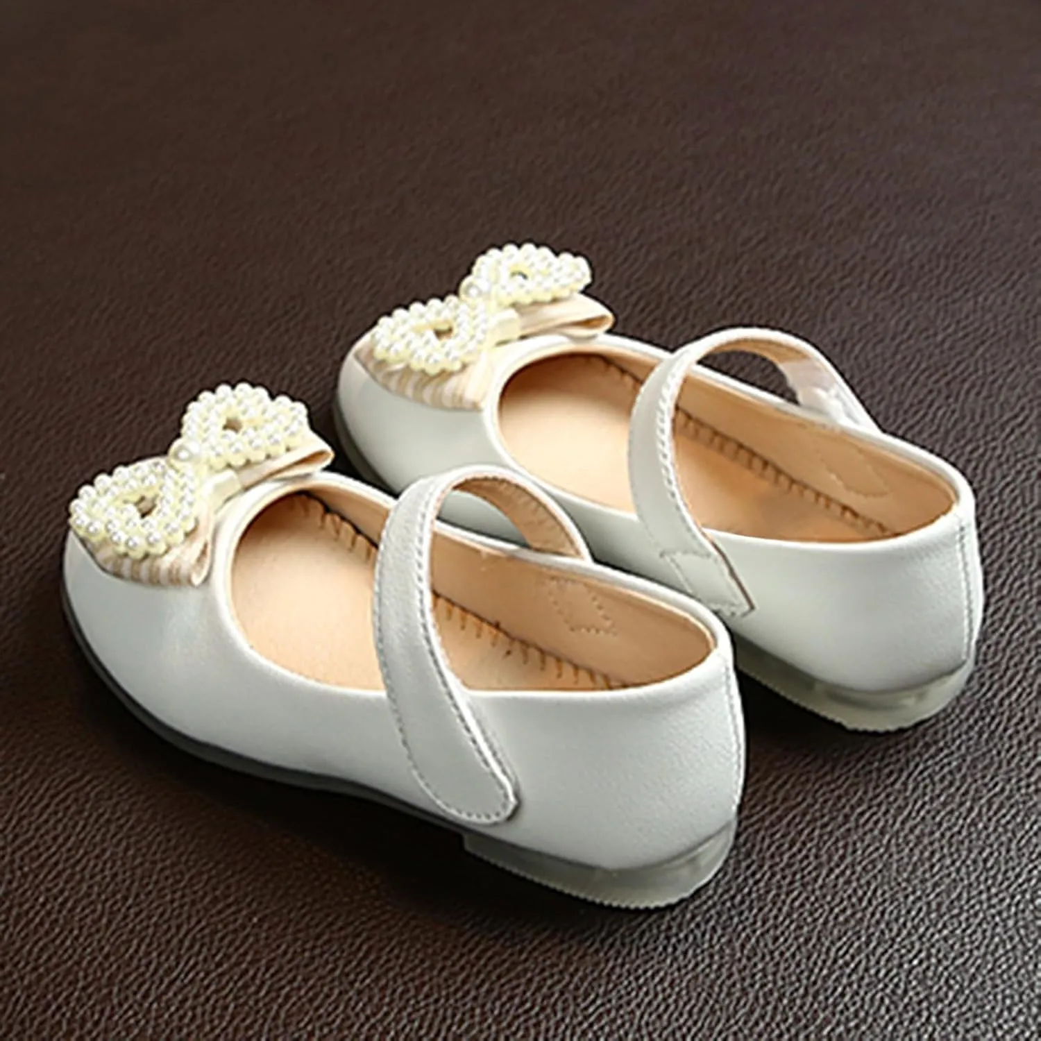 Girls Mary Jane Pearl Bowknot Ballerina Flat Shoes Flower Girl Wedding Party Bridesmaids Shoes Princess Ballet Flats