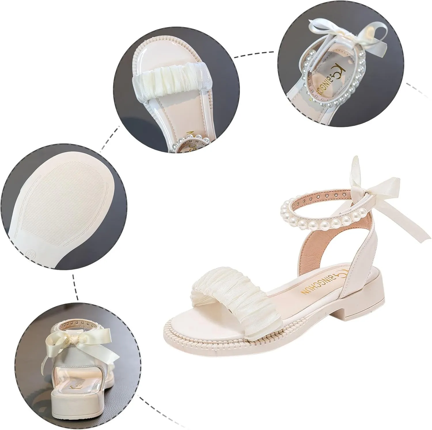 Girls Open Toe Pearl Ankle Strap Sandals Kids Platform Dress Shoes Wedding Party Princess Dance Shoes for Summer