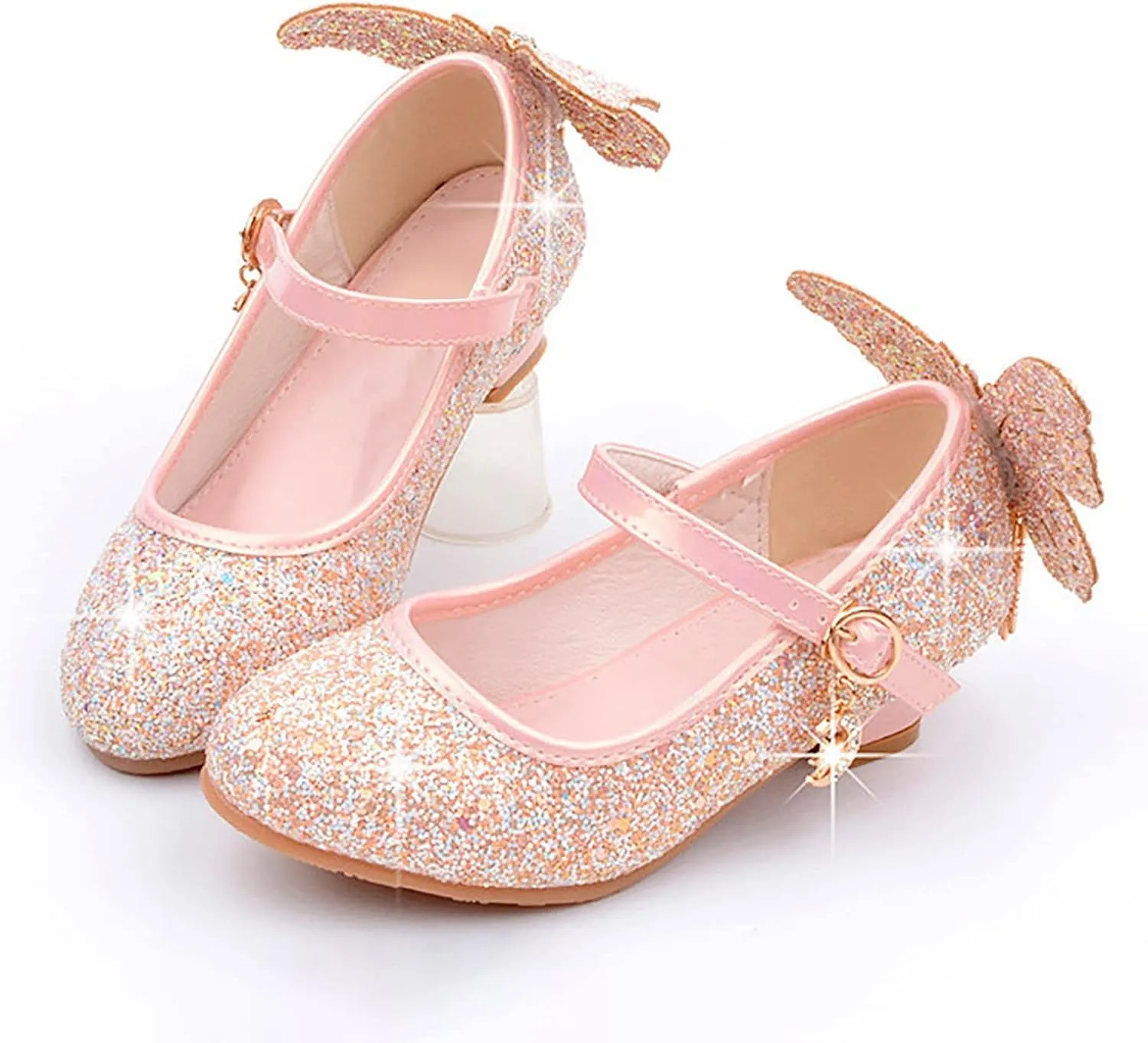 Girls Wedding Dress Shoes Performance Shoes Sequins Butterfly Rhinestone Girls Princess Shoes Party Sandals for