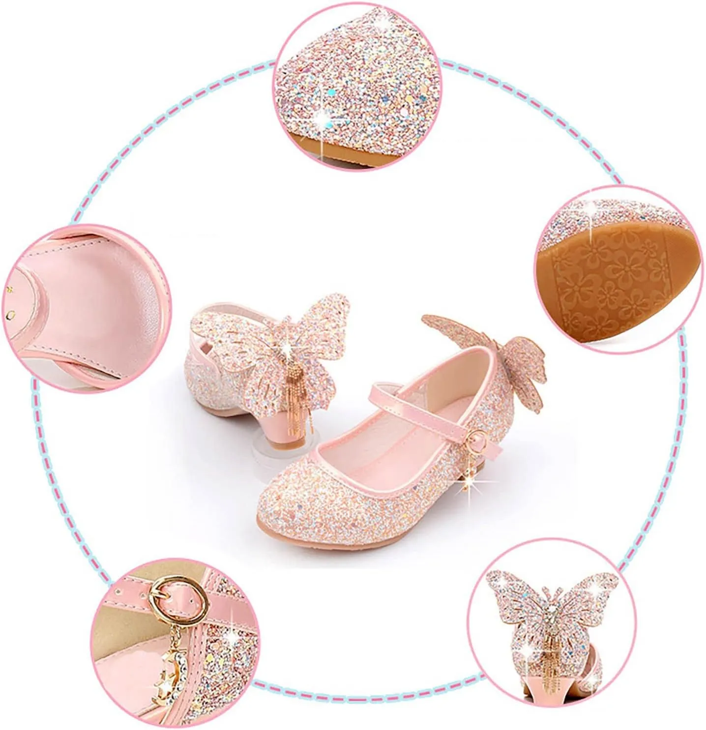 Girls Wedding Dress Shoes Performance Shoes Sequins Butterfly Rhinestone Girls Princess Shoes Party Sandals for