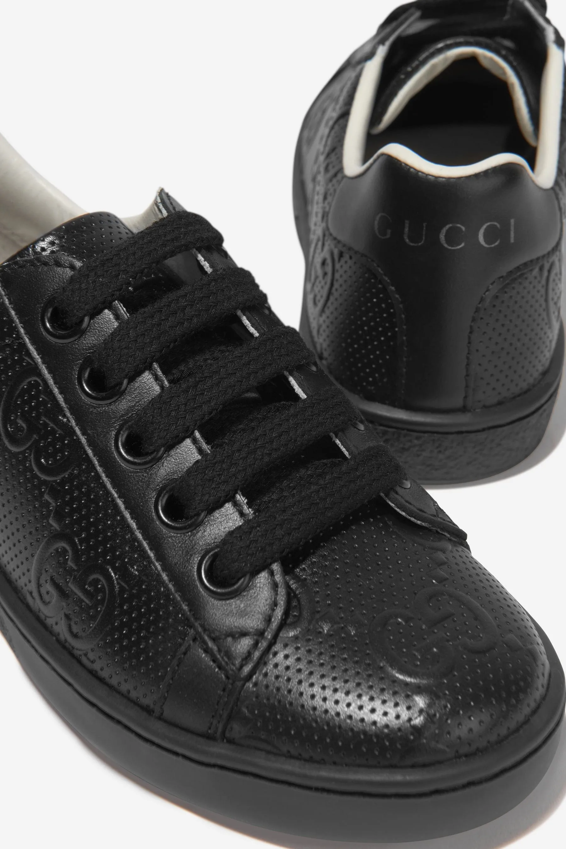 Gucci Kids Leather GG Ace Trainers in Black