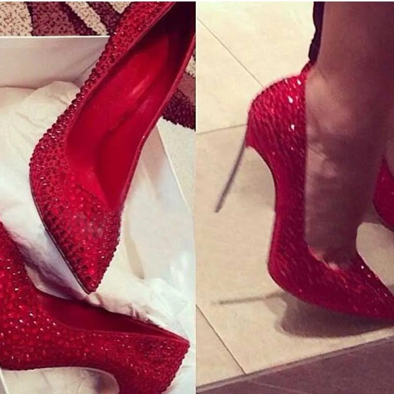Hot Pink Heels Pointed Toe Rhinestone Metal Heel Catwalk Show High Heels