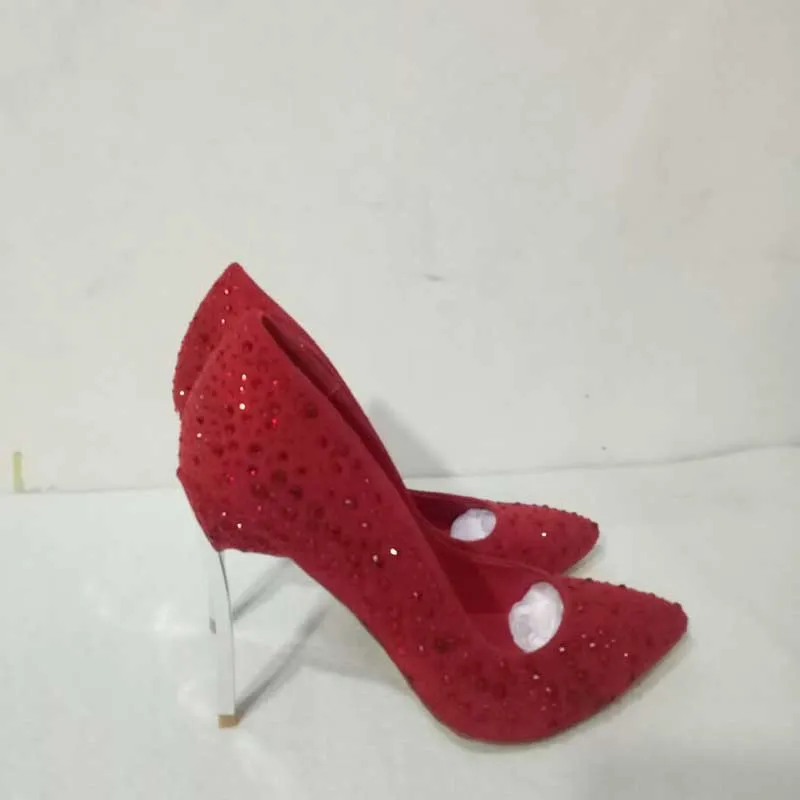 Hot Pink Heels Pointed Toe Rhinestone Metal Heel Catwalk Show High Heels