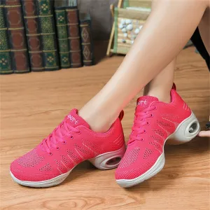 Ladies Jazz Shoes Lace Up Mesh Sneakers - Breathable Cushion Ladies Split Sole Sports Walking Dance Shoes Thick Sole (6,N)