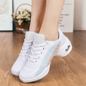 Ladies Jazz Shoes Lace Up Mesh Sneakers - Breathable Cushion Ladies Split Sole Sports Walking Dance Shoes Thick Sole (8,B)