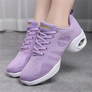 Ladies Jazz Shoes Lace Up Mesh Sneakers - Breathable Cushion Ladies Split Sole Sports Walking Dance Shoes Thick Sole (9.5,A)