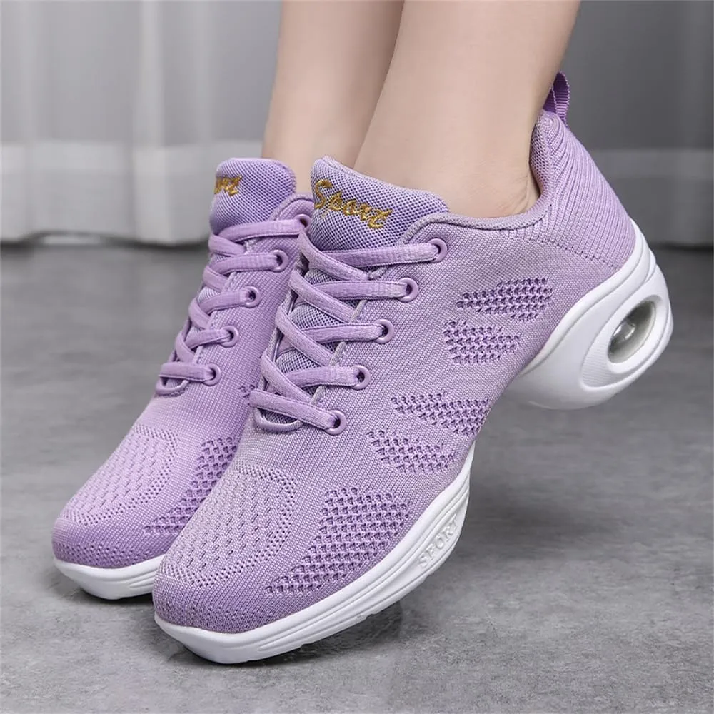 Ladies Jazz Shoes Lace Up Mesh Sneakers - Breathable Cushion Ladies Split Sole Sports Walking Dance Shoes Thick Sole (9.5,A)