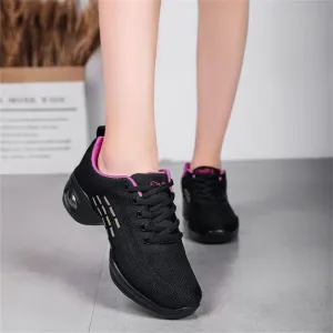 Ladies Jazz Shoes Lace Up Mesh Sneakers - Breathable Cushion Ladies Split Sole Sports Walking Dance Shoes Thick Sole (9.5,C)
