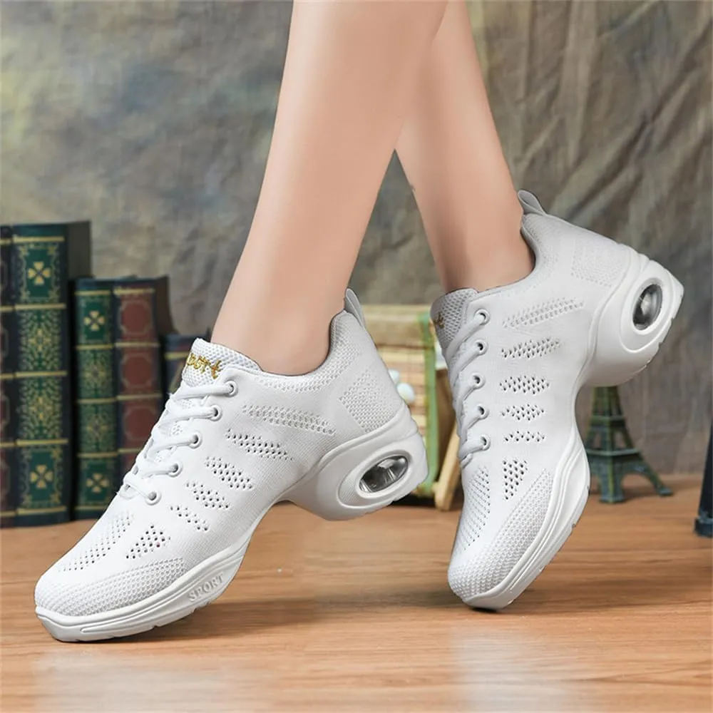 Ladies Jazz Shoes Lace Up Mesh Sneakers - Breathable Cushion Ladies Split Sole Sports Walking Dance Shoes Thick Sole