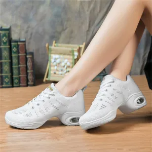 Ladies Jazz Shoes Lace Up Mesh Sneakers - Breathable Cushion Ladies Split Sole Sports Walking Dance Shoes Thick Sole