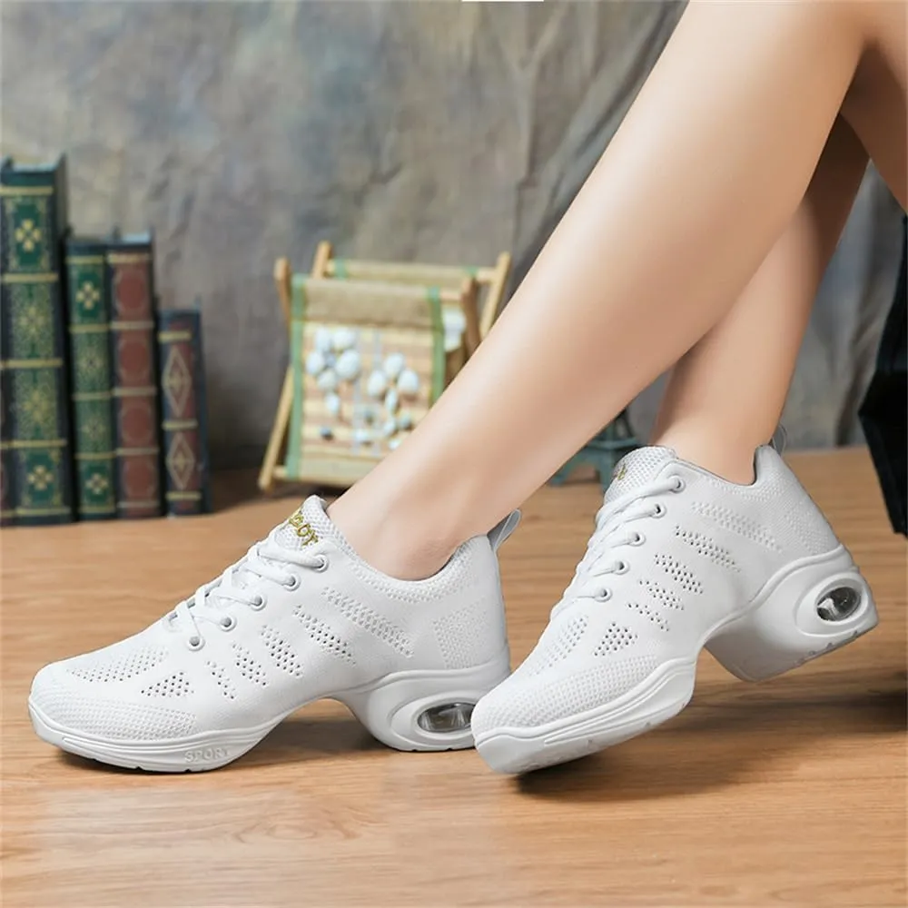 Ladies Jazz Shoes Lace Up Mesh Sneakers - Breathable Cushion Ladies Split Sole Sports Walking Dance Shoes Thick Sole