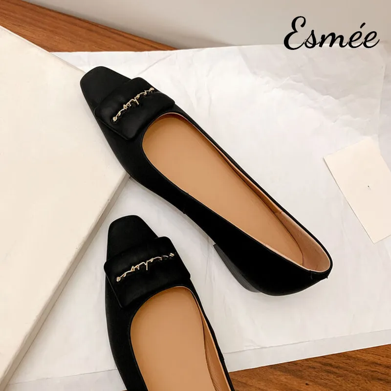 Lambskin Leather Flats with Leather Ornaments