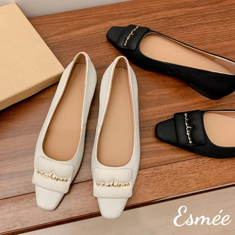 Lambskin Leather Flats with Leather Ornaments