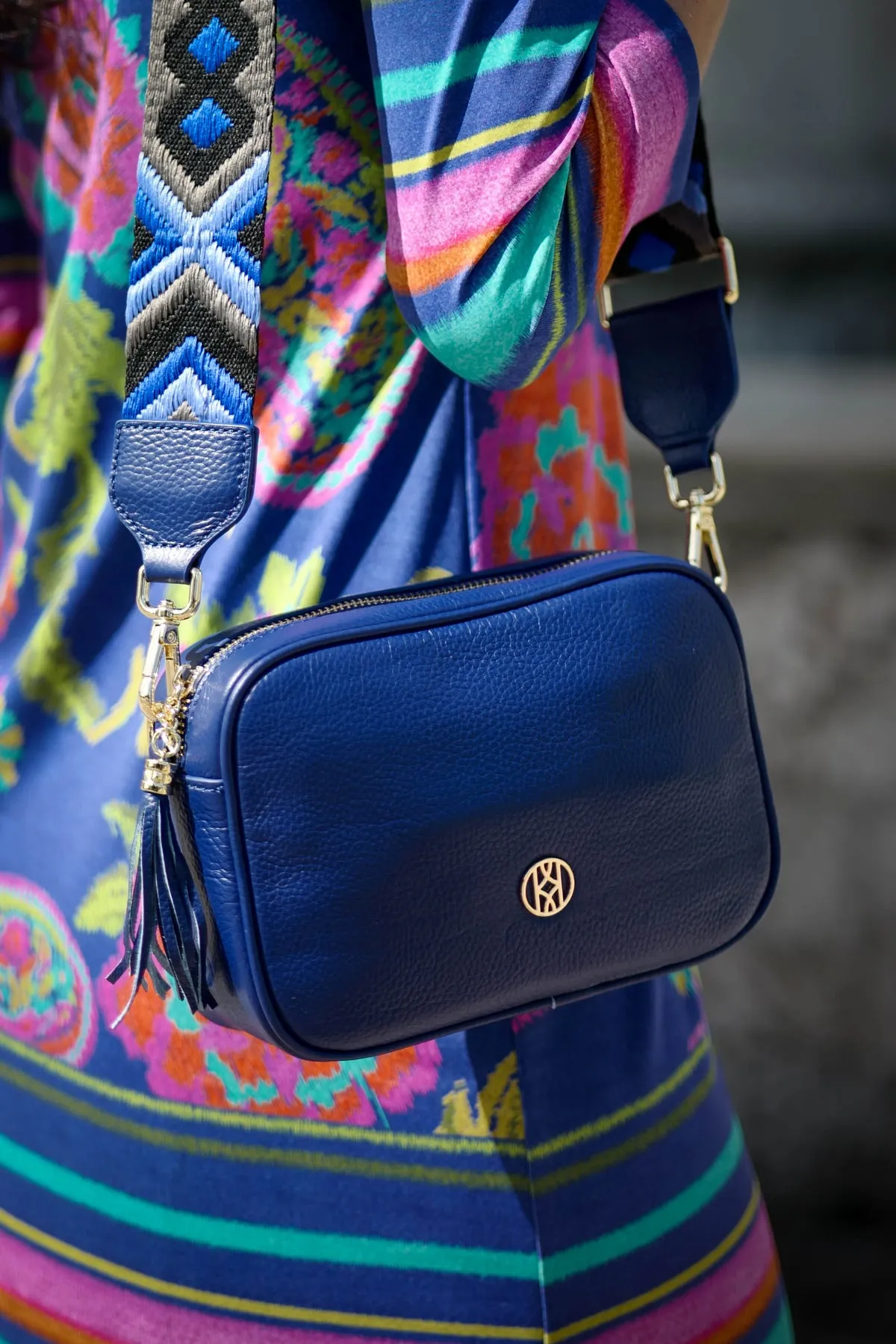 Leather Side Bag Navy