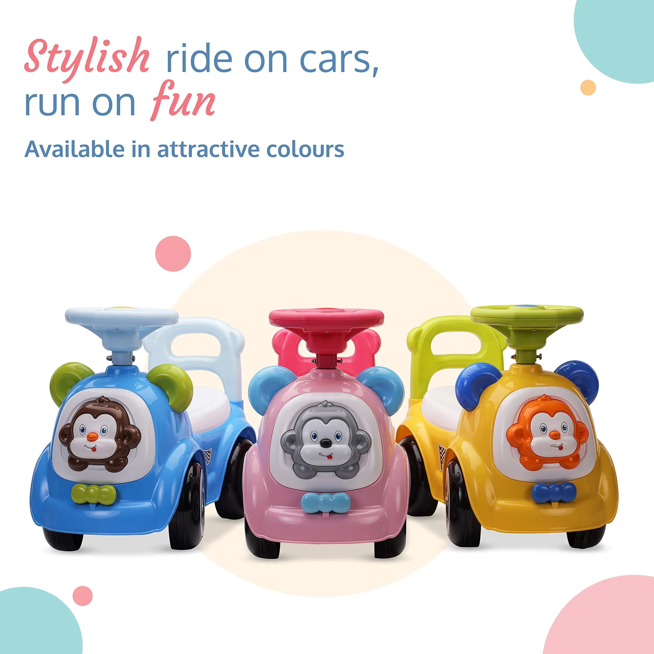 LuvLap Sunny Ride on & Car for Kids with Music & Horn Steering, Push Car for Baby with Backrest, Safety Guard, Under Seat Storage & Big Wheels, Ride on for Kids 1 to 3 Years Upto 25 Kgs (Yellow)