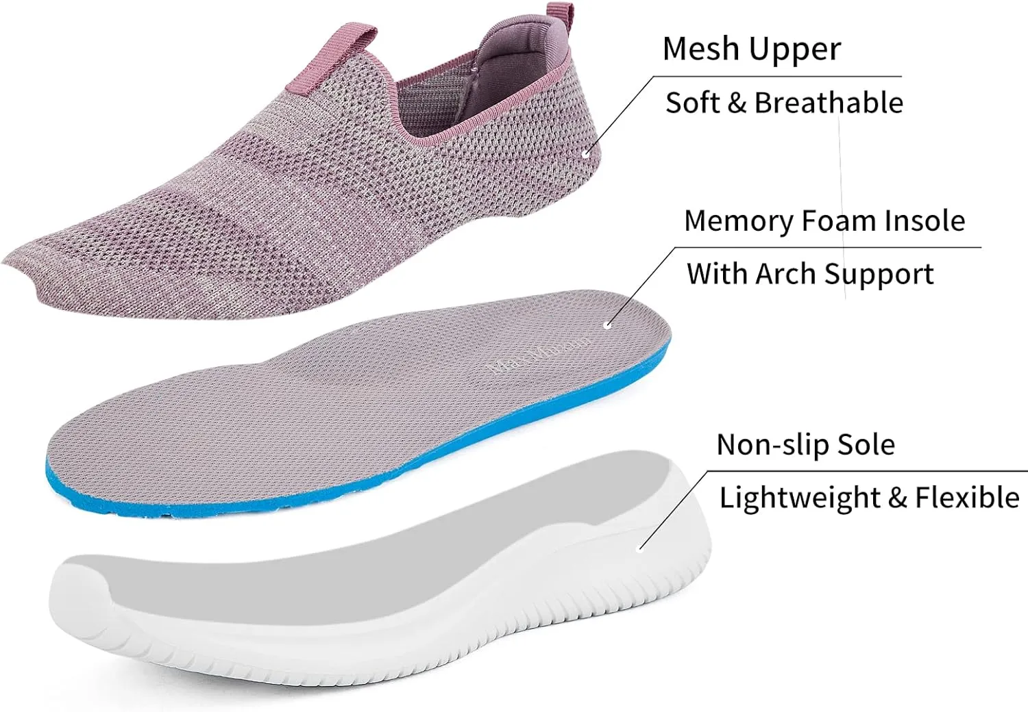 MaxMuxun Walking Shoes for Women Lightweight Slip on Sneakers for Women Non-Slip Workout Athletic Running Shoes with Arch Support