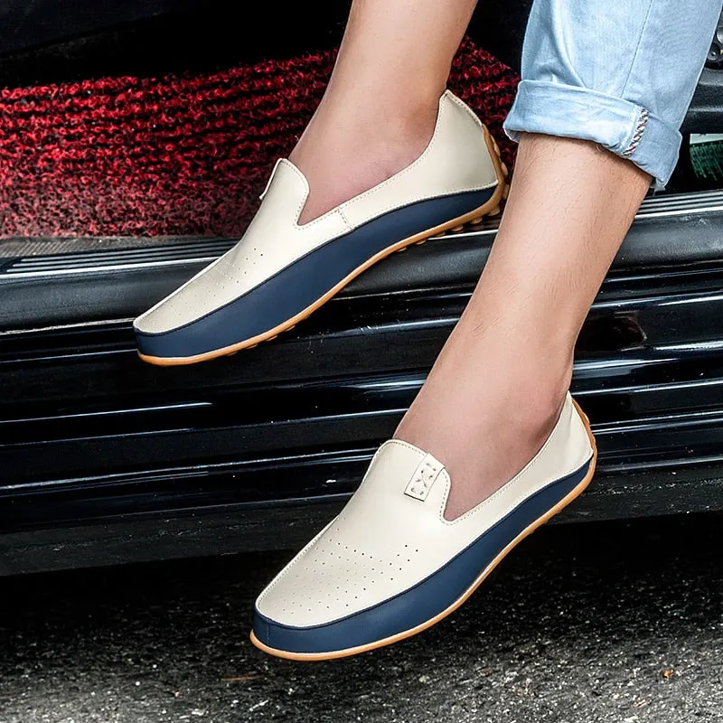 Men Leather Slip On Loafers Plus Size Driving Wide Business Shoes