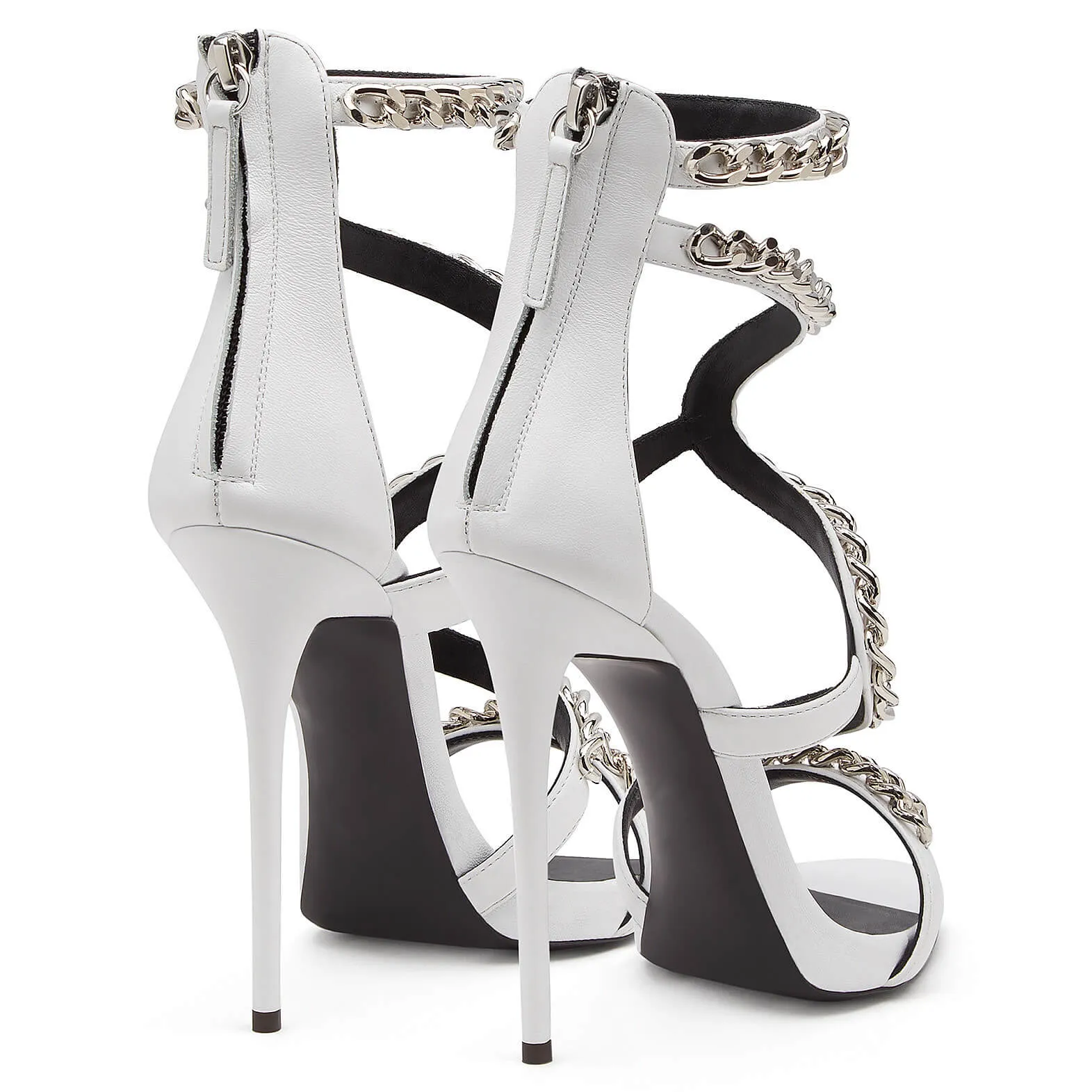 Metal Chain Suede Open-toe Zipper Stiletto High Heels Party Sandals