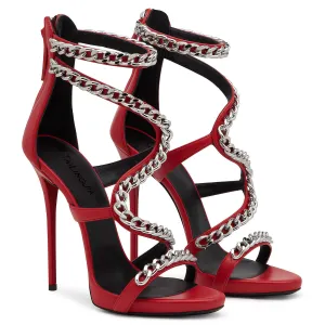 Metal Chain Suede Open-toe Zipper Stiletto High Heels Party Sandals