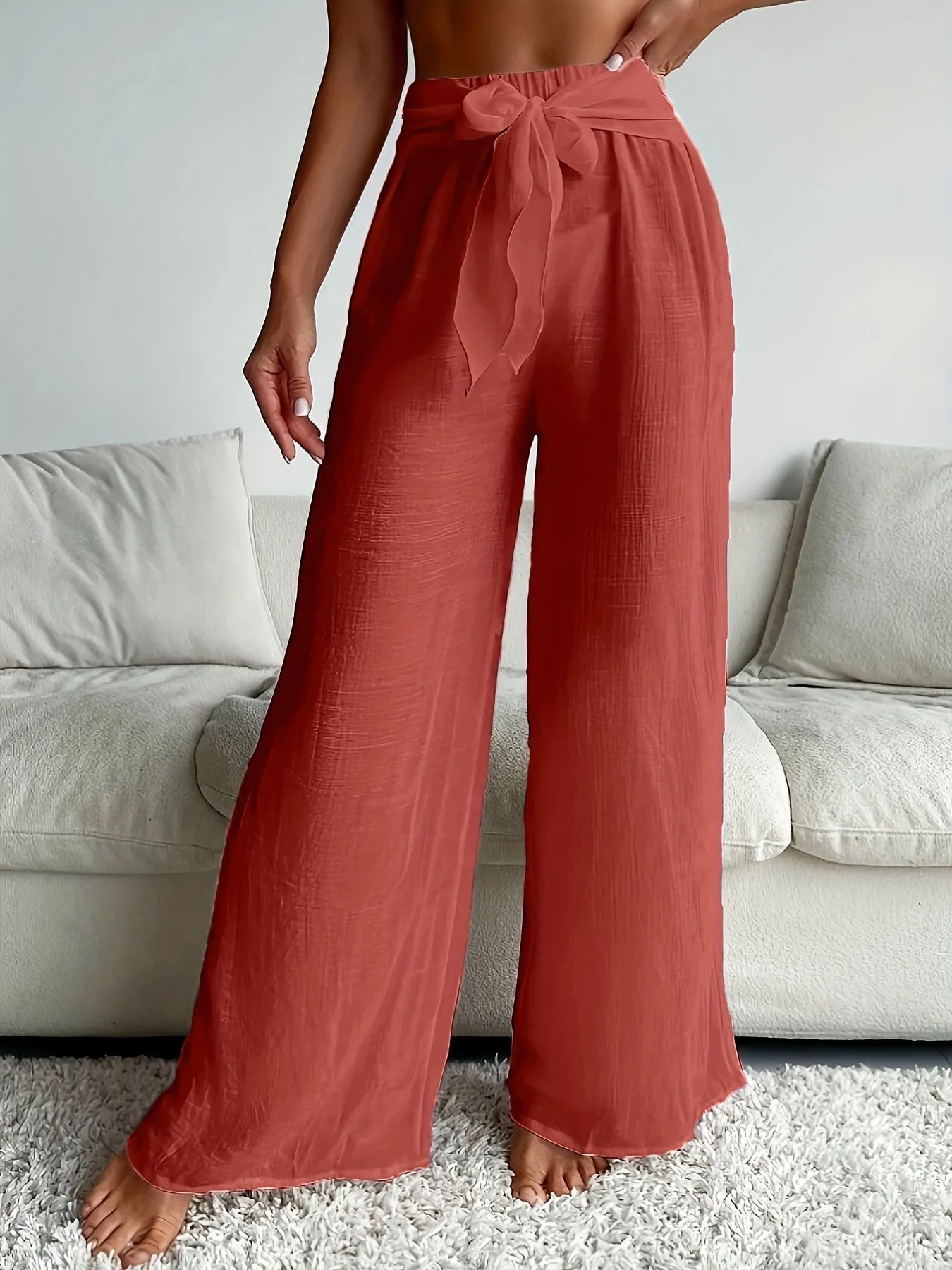 Navy Blue Summer Lace Up Wide Leg Pants Chic and Comfortable