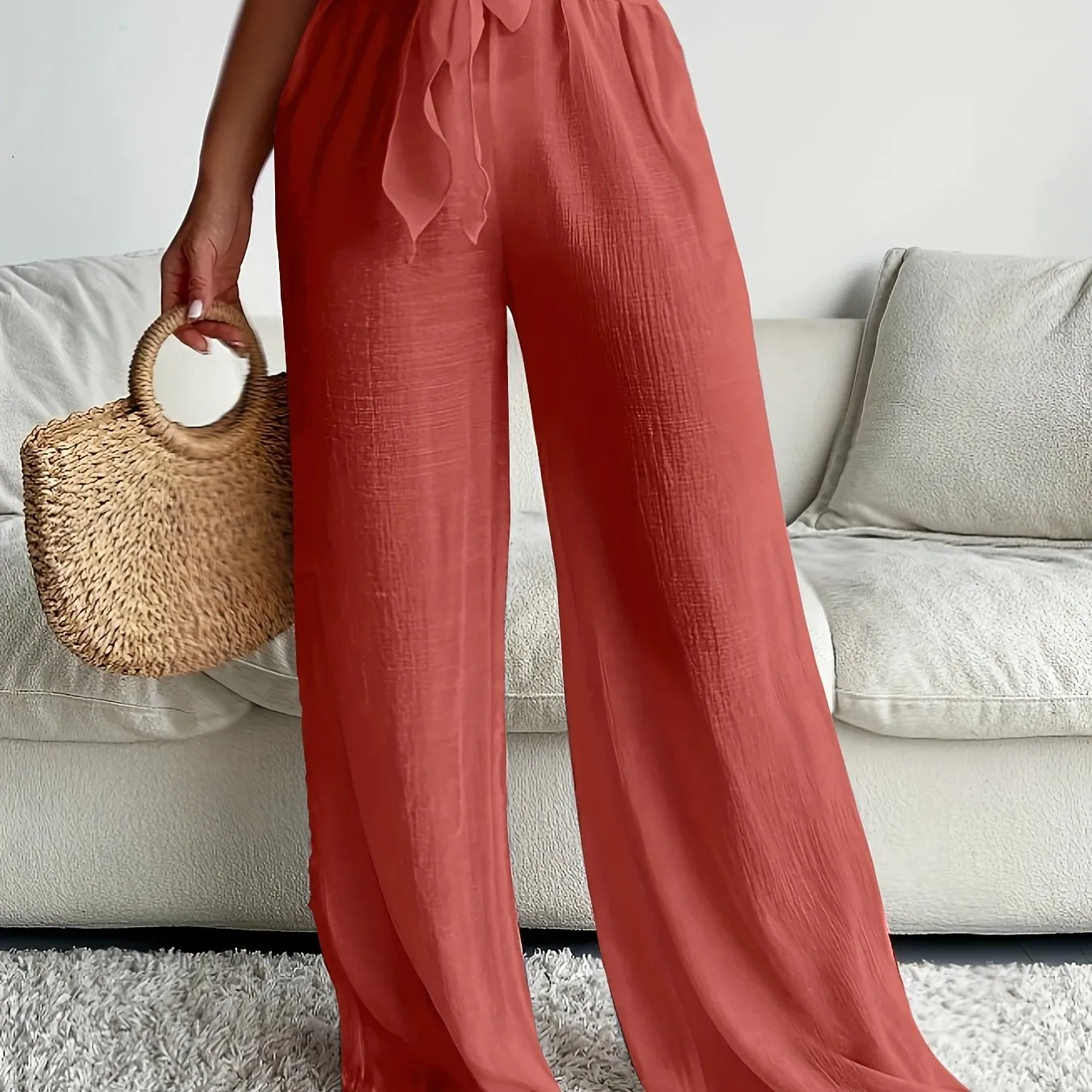 Navy Blue Summer Lace Up Wide Leg Pants Chic and Comfortable