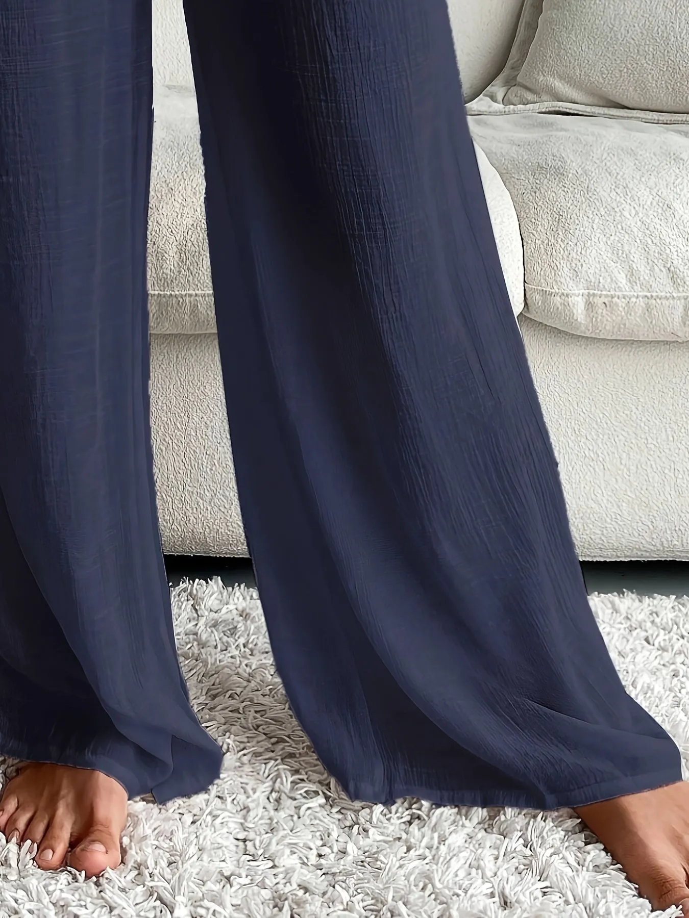 Navy Blue Summer Lace Up Wide Leg Pants Chic and Comfortable