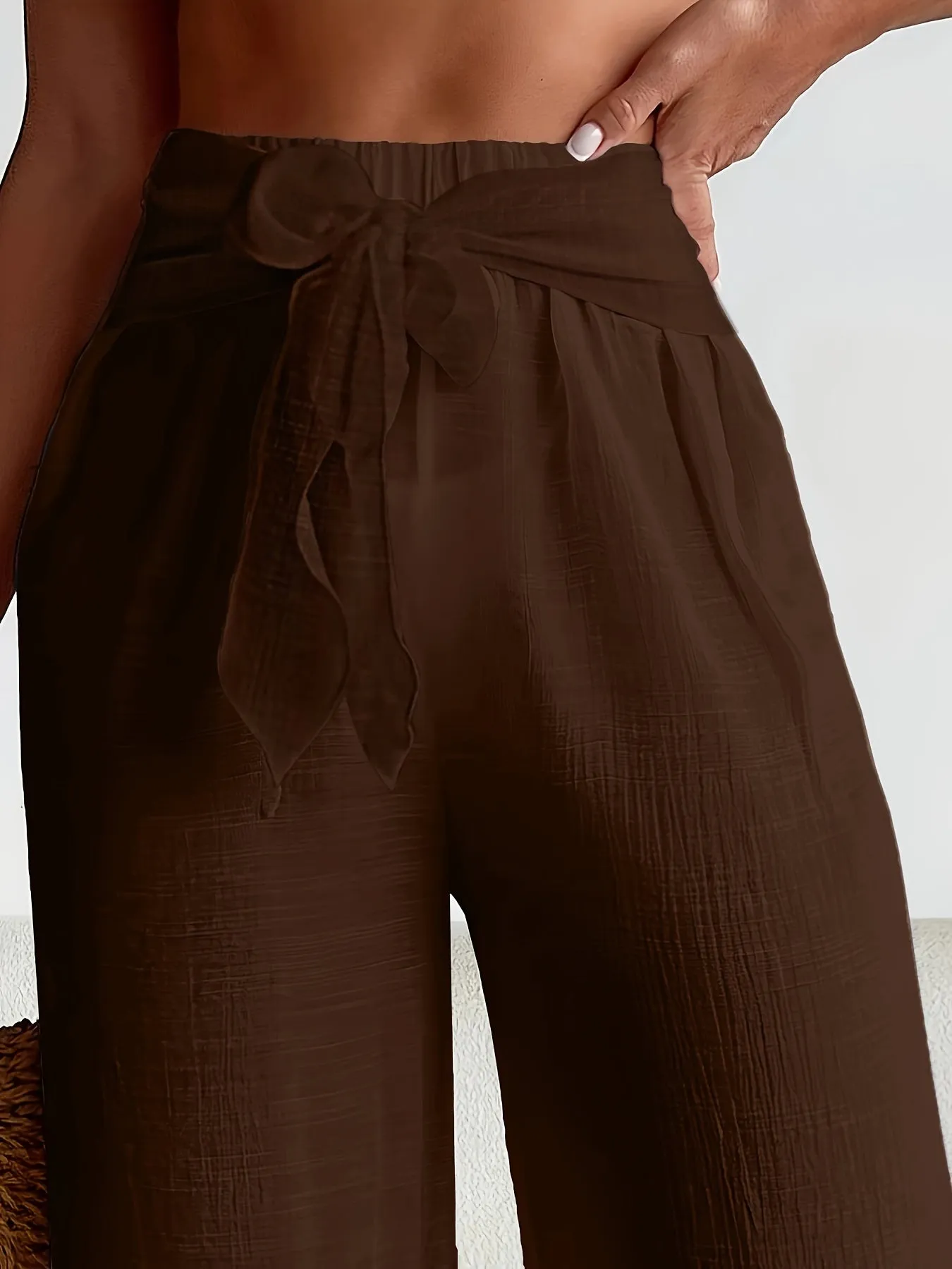 Navy Blue Summer Lace Up Wide Leg Pants Chic and Comfortable