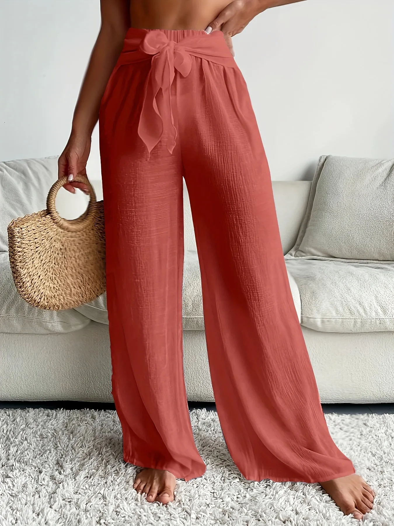Navy Blue Summer Lace Up Wide Leg Pants Chic and Comfortable