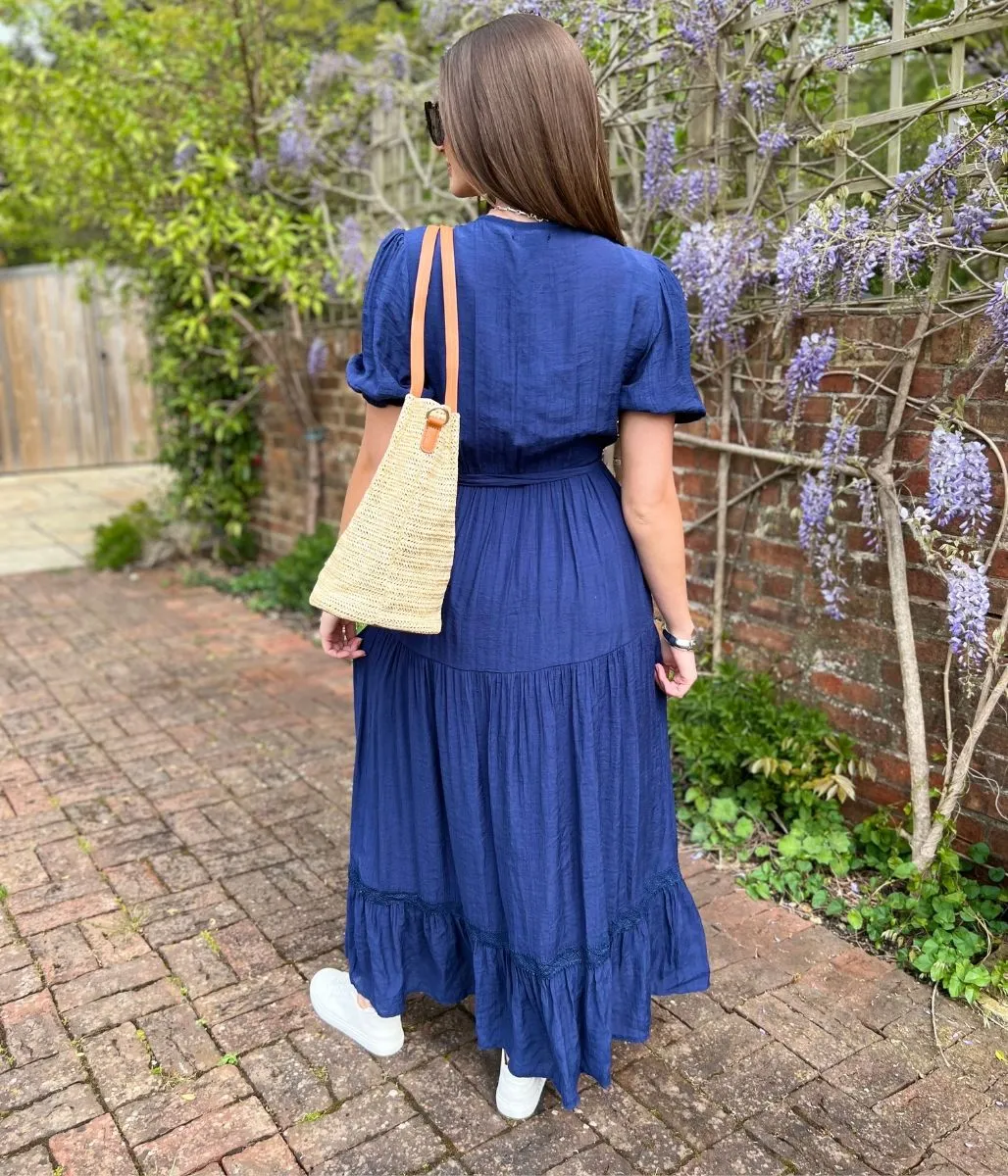 Navy Button Through Maxi Dress