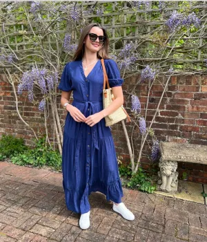 Navy Button Through Maxi Dress