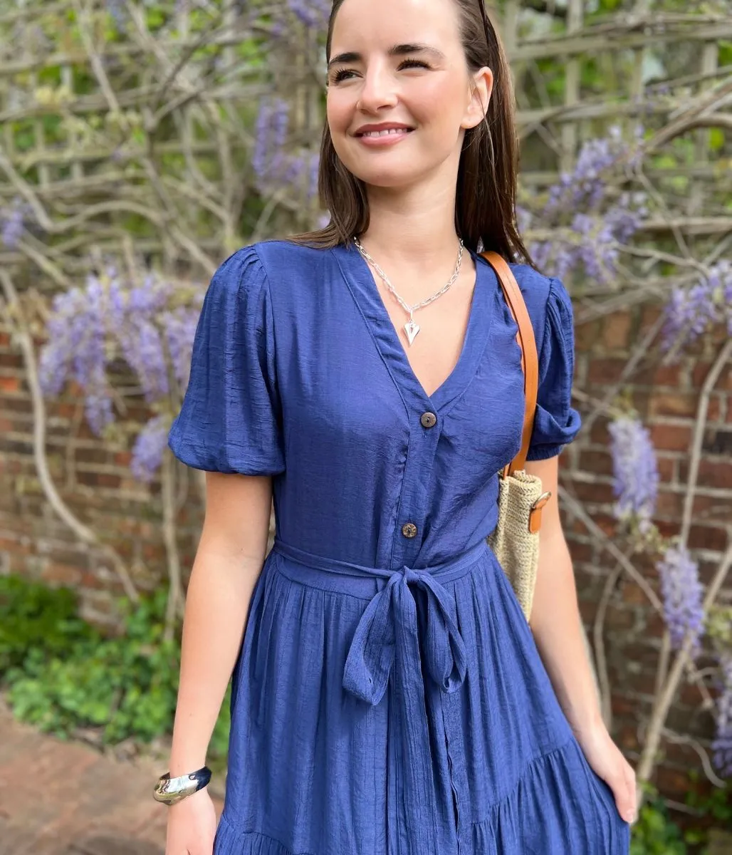 Navy Button Through Maxi Dress