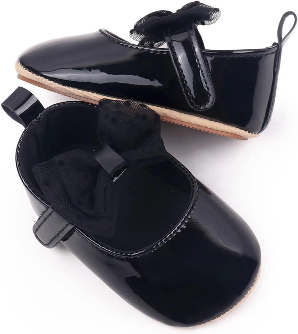 Newborn Baby Girl Leather Dress Shoes Infant Prewalker Mary Jane with Bowknot Lightweight Anti-Slip Princess Flats