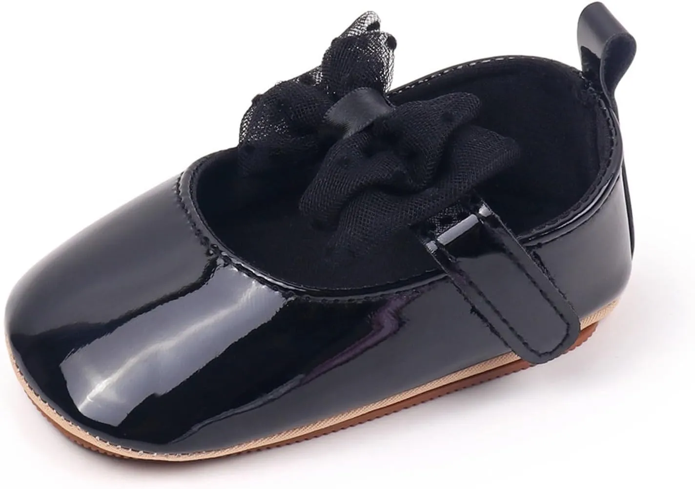 Newborn Baby Girl Leather Dress Shoes Infant Prewalker Mary Jane with Bowknot Lightweight Anti-Slip Princess Flats