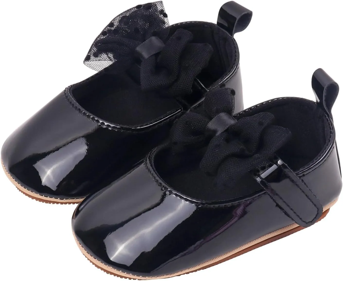 Newborn Baby Girl Leather Dress Shoes Infant Prewalker Mary Jane with Bowknot Lightweight Anti-Slip Princess Flats