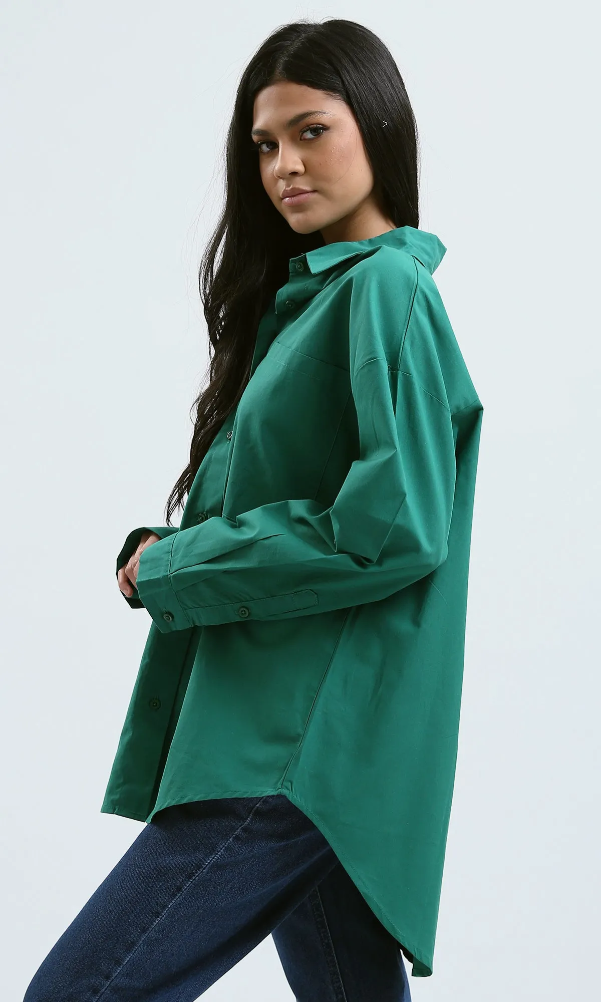 O179208 Solid Buttons Down Green Long Sleeve Shirt