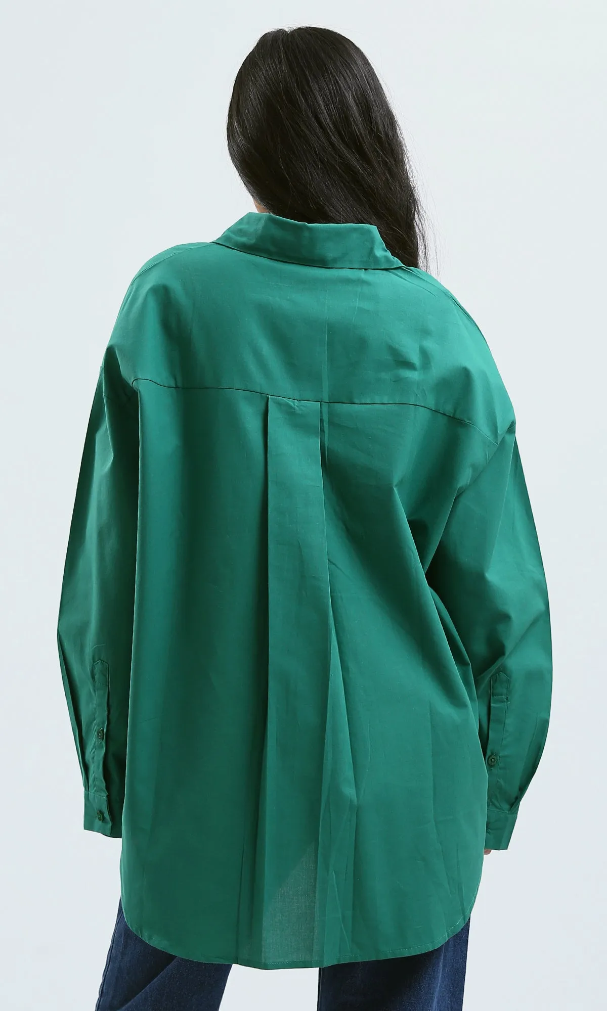 O179208 Solid Buttons Down Green Long Sleeve Shirt
