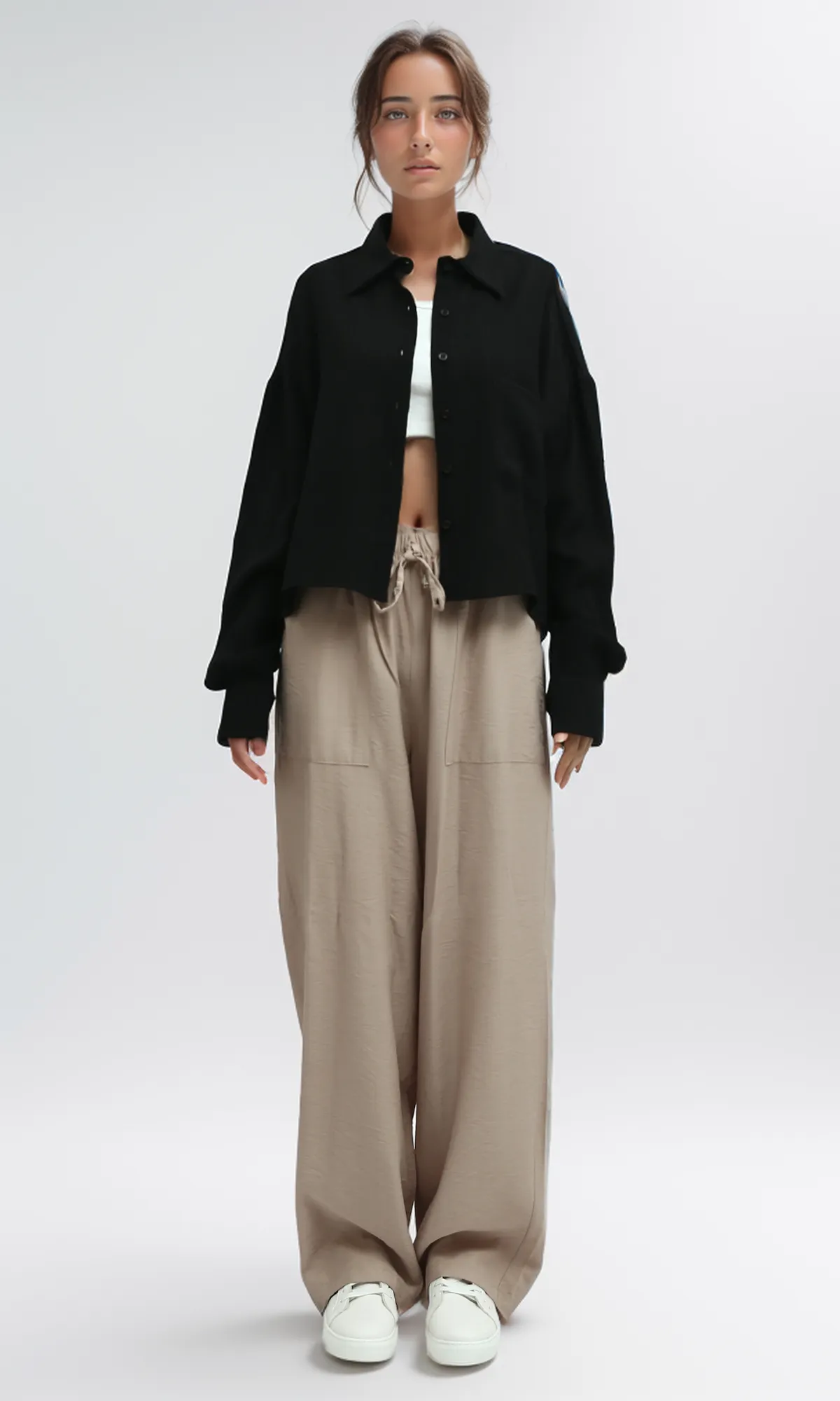 O193262 Summer Black Long Sleeves Shirt With Side Pocket