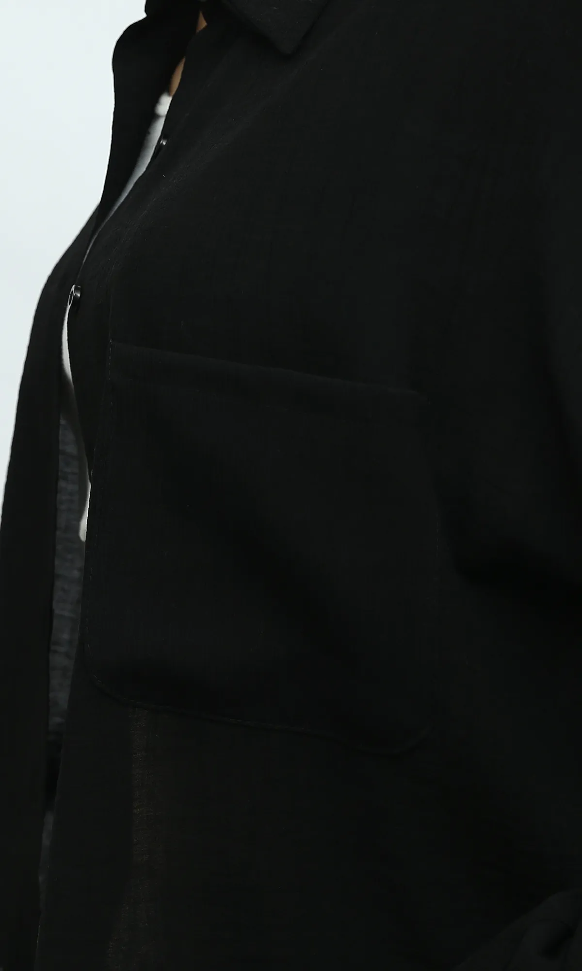 O193262 Summer Black Long Sleeves Shirt With Side Pocket