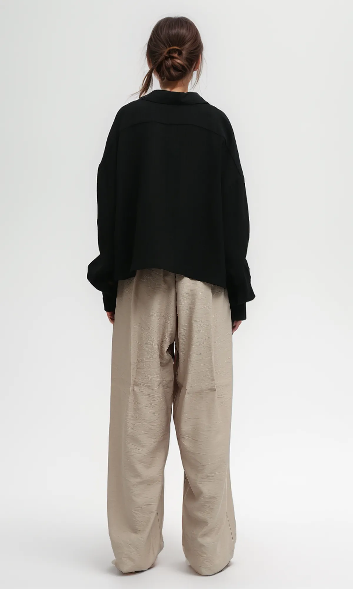 O193262 Summer Black Long Sleeves Shirt With Side Pocket
