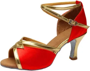 oiangi Womens Satin Latin Dance Shoes Fashion Fish mouth Open toe Mid Heel Sandals Ladies Professional Ballroom Salsa Practice Performance Dancing Shoes